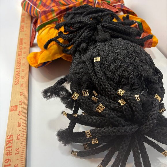 Handmade African Cloth Doll 30” Braided Hair w/Beads & Kente Dress Heart Buttons - Picture 6 of 7